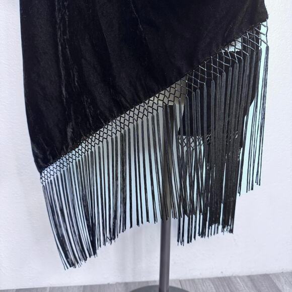 Vintage Black Velvet Fringe Beads Shawl Wrap Cape 90s Gothic Glam Whimsigoth - Picture 6 of 8